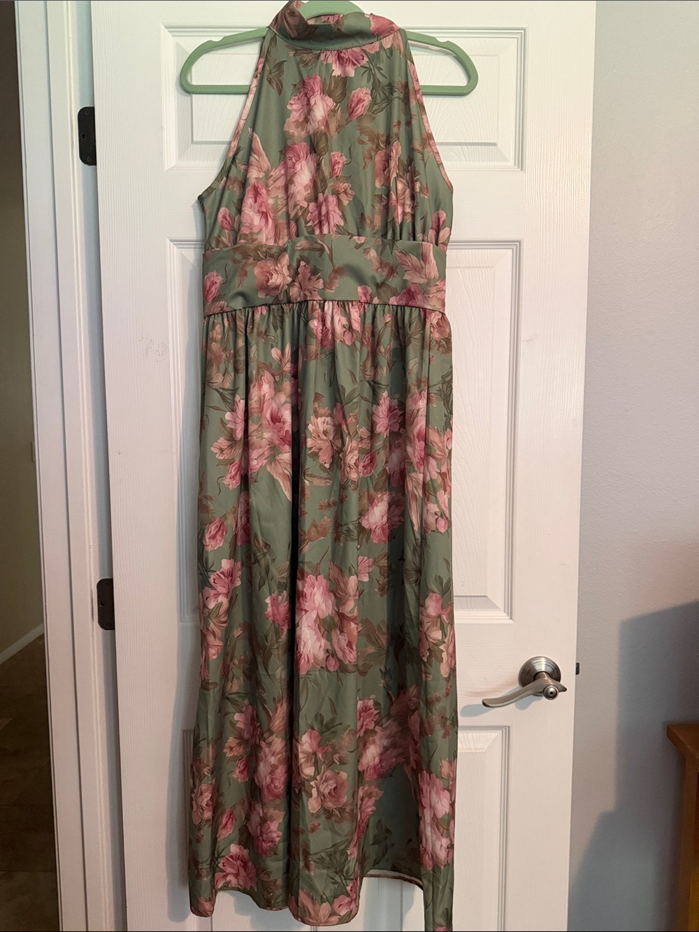 Girls' Sage Green Floral Halter Dress
